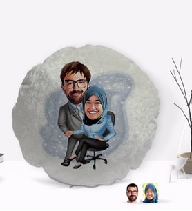 BK Gift Kişiye Özel Sevgililer Karikatürlü Yuvarlak Dekoratif Kırlent Yastık-59