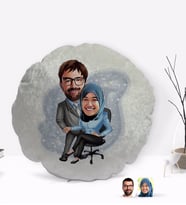 BK Gift Kişiye Özel Sevgililer Karikatürlü Yuvarlak Dekoratif Kırlent Yastık-59