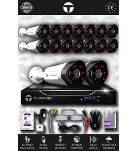 TURKNO 16 Kameralı Galia 16 Dış Kamera Set 500 GB HDD Full HD Gece Görüşlü Güvenlik Kamerası Sistemi