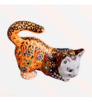 Rakun Home El Yapımı Çini Kedi Biblo (Çok Renkli)