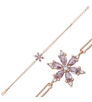 Gümüş Rose Lila Lotus Çiçeği Kadın Bileklik