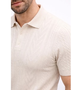 Erkek Yazlık Triko Tişört Kısa Kol Polo Yaka Düğmeli T-Shirt - Krem