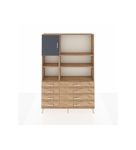 Arges Dolap 7 Raflı 8 Çekmeceli Tek Kapaklı  132x30x195 Çam-Antrasit/Çam