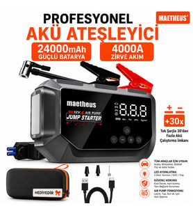 24000 mAh 4in1 Akü Takviye Cihazı 150 PSI Kompresör Lastik Şişirme Powerbank EVA Çanta 4000A Tepe Akım