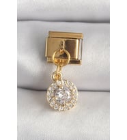316L Çelik Gold Renk Sallantı Daire Zirkon Taşlı Nomination Charm 5886