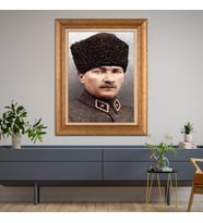 Altın Varaklı Çerçeveli Paspartulu Atatürk Tablo DC1046 (Gold)