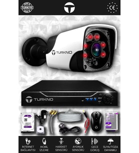 TURKNO 1 Kameralı Pania 1 Dış Kamera Set 2 TB HDD Full HD Gece Görüşlü Güvenlik Kamerası Sistemi