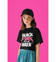 Black Pink In Your Area Yazılı Unisex Müzik Grubu Çocuk Tişört (1-12 Yaş)