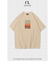 Nevermind Unisex Kadın Erkek Morocco Baskılı Özel Tasarım Oversize T-shirt (Bej)