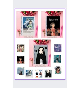 Spirited away 3 adet defter A4 boyutu çizgili + kareli + çizgisiz ve 9 adet fotokart