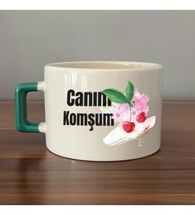 Canım Komşum Baskılı Yeşil Kulplu C Fincan