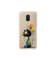 Samsung Galaxy A6 (2018) ile Uyumlu Splash Kedi Tasarımlı Şeffaf Silikon Kılıf