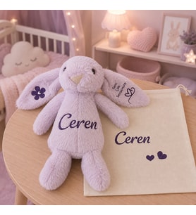 Bebeğinize Özel İsimli Bunny Uyku Arkadaşı LİLA (Kese Çanta Hediyeli)