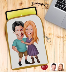 BK Gift Kişiye Özel Sevgililer Karikatürlü Taşınabilir Koruyucu Tablet Kılıfı & Organizer Çanta - Sarı-80