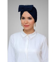 Lacivert Pratik Hazır Geçmeli Tesettür Bone Sandy Kumaş Fiyonklu Büzgülü 7006_02