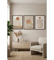 Modern Minimalist Doğal Tonlar 3’lü Ahşap Çerçeveli Tablo Seti