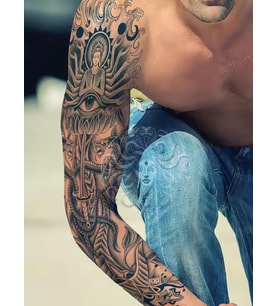 GZQB-039 YARI KALICI BUDHA VE YILAN DESEN KOL DÖVMESİ-TATTO