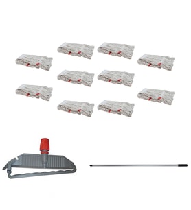 Geniş Yedek Islak Paspas Mop Takımı Seti - 10 Adet Geniş Islak Mop Başlığı  + Metal Sap + Mop Tutucu