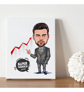 Borsacı Erkek Karikatürlü Kanvas Tablo