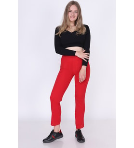 9380793 Fitilli Beli Lastikli Uzun Pantolon KIRMIZI