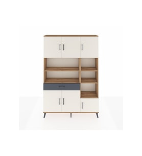Arges Dolap 10 Raflı Tek Çekmeceli 6 Kapaklı 132x30x195 Çam-Aytaşı/Antrasit