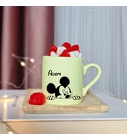 Mickey Mouse Tasarımlı Kişiye Özel Sarı Türk Kahvesi Fincanı