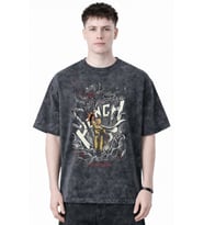 Tasarım One Punch Man Saitama Anime Baskılı Unisex Oversize Eskitme Yıkamalı Tişört