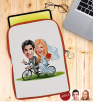 BK Gift Kişiye Özel Evleniyoruz Karikatürlü Taşınabilir Koruyucu Tablet Kılıfı & Organizer Çanta - Turuncu-3