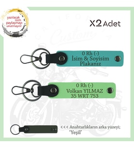 Motosikleçiye Hediye, İsim Plaka ve 0 - Kan Grubu Yazılı x2 Anahtarlık, K Turkuaz-F Yeşil-Ysl (Çok Renkli)