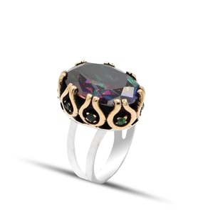 Mistik Topaz Taşlı El işçiliği Otantik Gümüş Kadın Yüzük 201024714