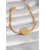 316L Çelik Gold Renk İtalyan Zincir Model İşlemeli Madalyon Figür Kadın Bileklik - TJ-BB5933