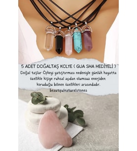 Doğal Taş 5 Adet Kolye ( Pembe Kuvars Gua Sha Hediyeli )