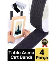 Ultra Güçlü İz Bırakmaz Çivisiz Çerçeve Tablo Asma Kendinden Yapışkanlı Siyah Cırt Bant 4 Adet