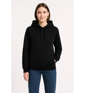 Üç İplik Kapüşonlu Kanguru Çepli SweatShirt Hoodie - Siyah