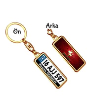 Kişiye Özel Ferrari Kırmızı Parlama Logo Tema Plaka Anahtarlık (Altın)