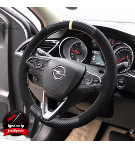 Opel Astra K Dikme Direksiyon Kılıfı Alcantara Süet Mat Karbon Bej Yüzük ve Dikiş Dolu Alti Dolu Ince V 2015-2022