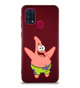 Samsung Galaxy M31 Soft Premier Kapak Patrick Yıldız Tasarımlı Silikon Kılıf - Mürdüm (Şeffaf)