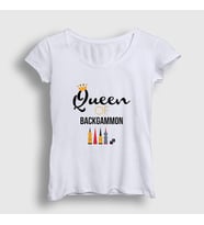 Presmono Kadın Beyaz Queen Of Backgammon Oyun Tavla T-Shirt 418548tt (Beyaz)