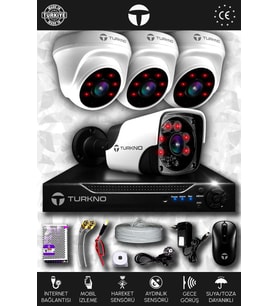 TURKNO 4 Kameralı Pania 3 İç Kamera Set HDD'siz Full HD Gece Görüşlü Güvenlik Kamerası Sistemi