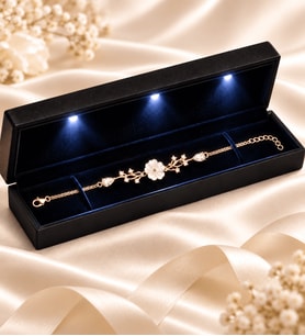 925 Ayar Gümüş Kadın Bileklik Rose Manolya Çiçeği – Premium LED Işıklı Kutulu