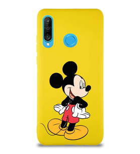 Huawei P30 Lite Soft Premier Kapak Mickey Mouse-D Tasarımlı Silikon Kılıf - Sarı (Şeffaf)