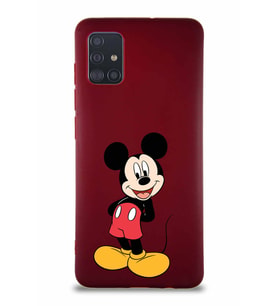 Samsung Galaxy M31S Soft Premier Kapak Mickey Mouse-B Tasarımlı Silikon Kılıf - Mürdüm (Şeffaf)