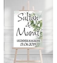 Söz Nişan Düğün İçin 50x70 Karşılama Panosu - Yaprak Tasarımlı