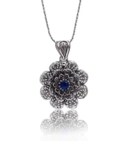Safir Taşlı Çiçek Model Oksitli Telkari Kadın Gümüş Küpe 201023919