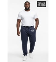 Erkek Büyük Beden New York Baskılı Paça Lastikli Rahat Kesim Jogger İnce Eşofman Altı SPR26BEA951-5 (İndigo)