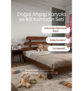 Lotus X Model Masif Ahşap Karyola ve 2 Adet Komodin Kolay Kurulum Fırınlanmış İthal Sibirya Çamı 100x200 Yatak Uyumlu 2 Adet Komodin