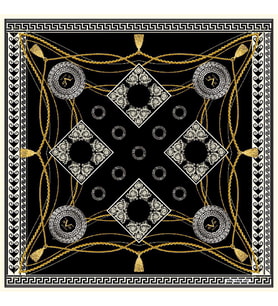 Barok Halatlı Desen Black Seri Twill Eşarp Eşarp Askısı ile Birlikte 90x90 cm Be