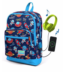 Coral High Kids Lacivert Uzay Desenli Usb Şarjlı Kulaklık Çıkışlı Okul Sırt Çantası 23280