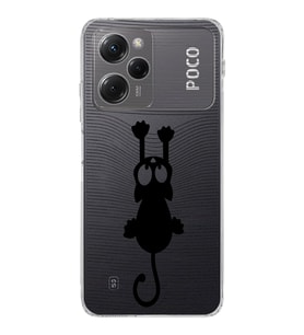 Poco X5 Pro  Kamera korumalı Kapak Çizgi Kedi (Siyah) Tasarımlı Şeffaf Kılıf