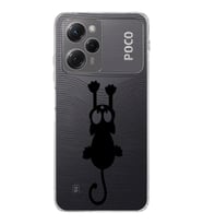 Poco X5 Pro  Kamera korumalı Kapak Çizgi Kedi (Siyah) Tasarımlı Şeffaf Kılıf